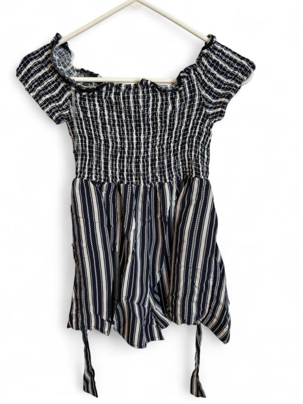 Justify Navy and White Striped Off-Shoulder Romper - Picture 3 of 4